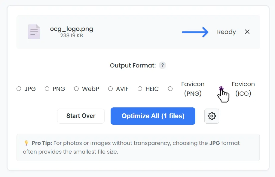 Select favicon format